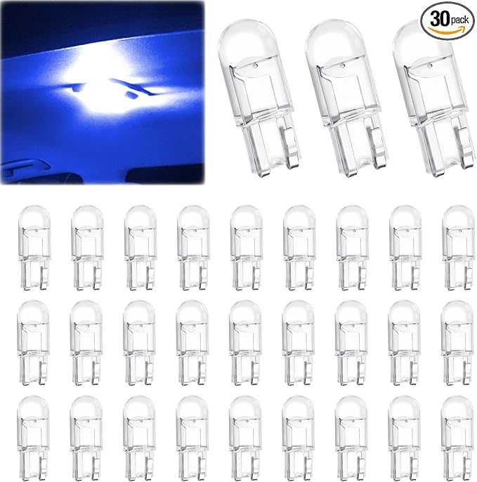 ecocstm 30 PCS Car 194 LED Bulbs, 168 2825 W5W T10 Wedge COB LED Replacement Bulb, Error Free Interior Bulb for Dashboard Light, Dome Lights (Blue)