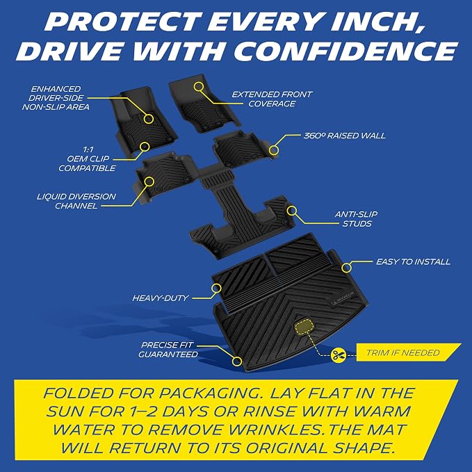 Michelin Vehicle Mats, Premier Series All-Weather TPE Custom Fit Liner for 2021-2026 Jeep Grand Cherokee L 6-Seat with Center Console Floor Mats, Not Fit 7-Seat (4 Piece)