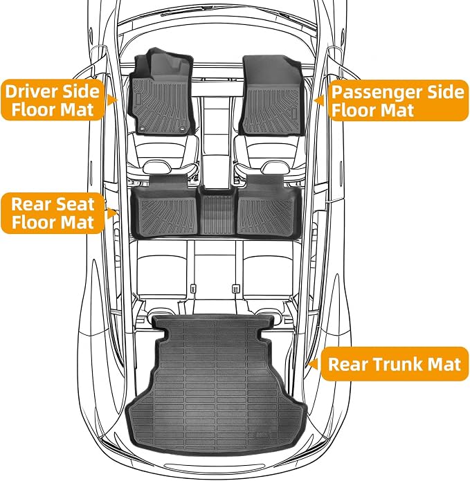 Floor Mats for Toyota Camry 2012-2017, 1st & 2nd & Cargo Liner | Custom Fit Camry LE SE XLE XSE Hybrid LE SE XLE, TPE Anti-Slip Waterproof 2012 Camry Floor Mats Car Accessories
