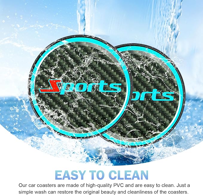 2 PCS Car Cup Coasters, Luminous Car Coasters, 2.83" Carbon Fiber Non-Slip Insert Coaster, Universal for Most Cars (Sport)