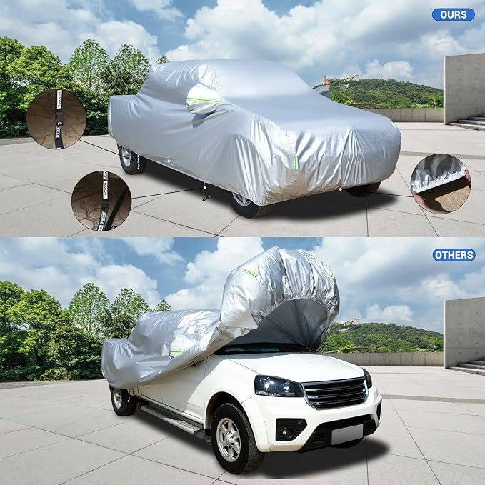 Tecoom Truck Cover Waterproof All Weather with Door Zipper & Lock, Breathable Light Shell Full Exterior UV Dust Protection, Fit for Chevy Silverado (Length Up to 252 Inches)