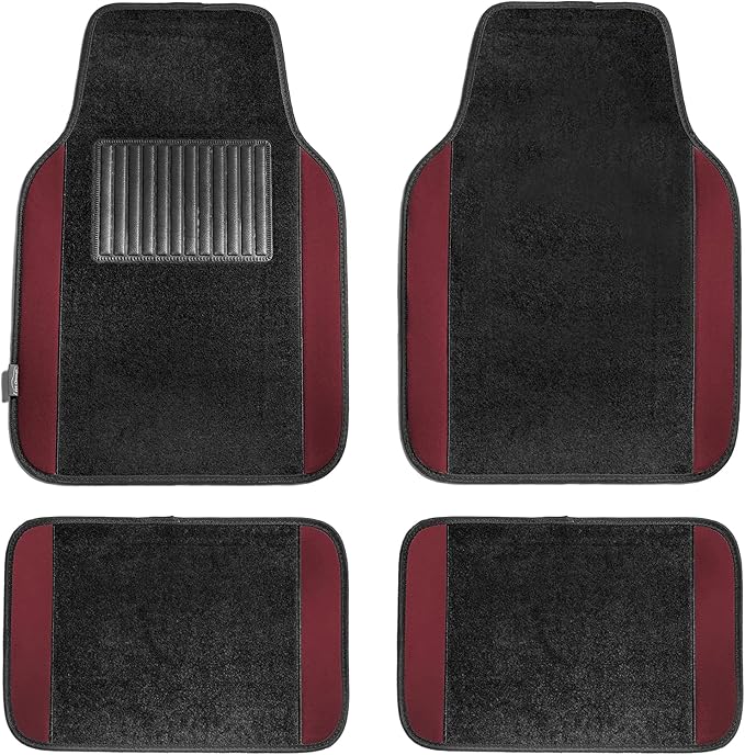 FH Group Automotive Floor Mats – Universal Fit Premium Carpet Car Mats with Driver Heel Pad, Full Set for Cars, SUVs & Trucks - Burgundy