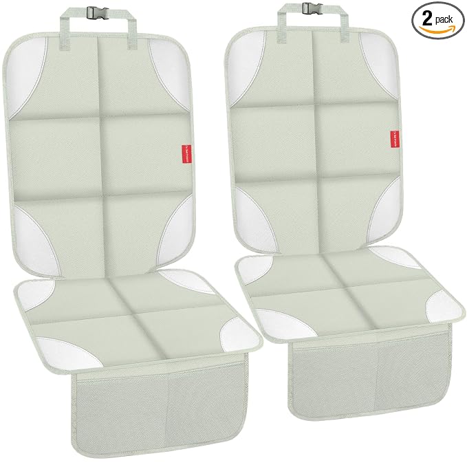 Car Seat Protector, Carseat Seat Protectors with Thick Padding and Upgraded Non-Slip Backing, Waterproof Seat Protector Under Baby Car Seat, 600D Fabric Car Seat Covers, 2PCS, Beige Grey