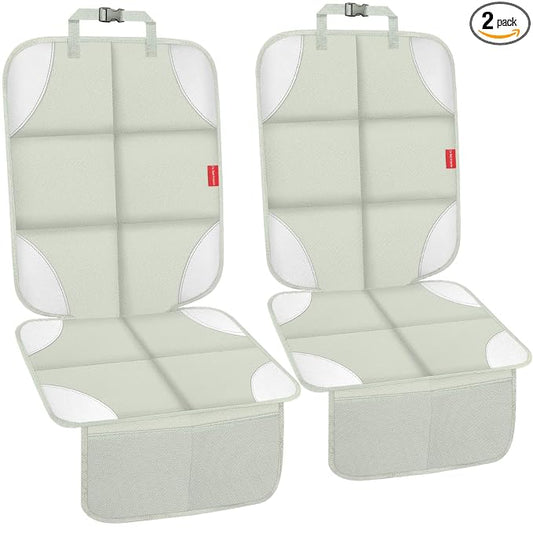 Car Seat Protector, Carseat Seat Protectors with Thick Padding and Upgraded Non-Slip Backing, Waterproof Seat Protector Under Baby Car Seat, 600D Fabric Car Seat Covers, 2PCS, Beige Grey
