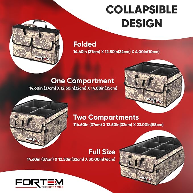 FORTEM Trunk Organizer with Cooler For SUV Car Trunk, Foldable Storage, Car Accessories for Women Men, Collapsible Bag, 600D Oxford, Non Slip Bottom, Straps, Soft Cover (105L)