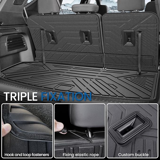 Floor Mats Set for 2024-2026 Chevy Traverse & GMC Acadia & 2025-2026 Buick Enclave, with 2nd Row Kick Mats, Only for 7 Seats Captain Chairs, All Weather TPE Cargo Liner Door Sill Accessories