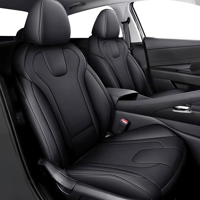 AOMSAZTO Seat Covers for Hyundai Elantra 2021 2022 2023 2024 2025 2026 | SE SEL/SEL Sport & 2021-2026 Hybrid Blue Customized Faux Leather Car Seat Cover-Full Set Black