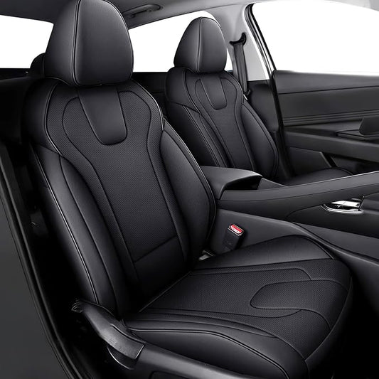 AOMSAZTO Seat Covers for Hyundai Elantra 2021 2022 2023 2024 2025 2026 | SE SEL/SEL Sport & 2021-2026 Hybrid Blue Customized Faux Leather Car Seat Cover-Full Set Black