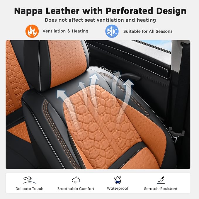 Huidasource Seat Covers, Car Seat Covers Front and Rear Seat Full Set, Full Coverage Waterproof Nappa Leather Car Seat Cushion Covers Protector Fit for Most Cars SUV Trucks, Black & Brown