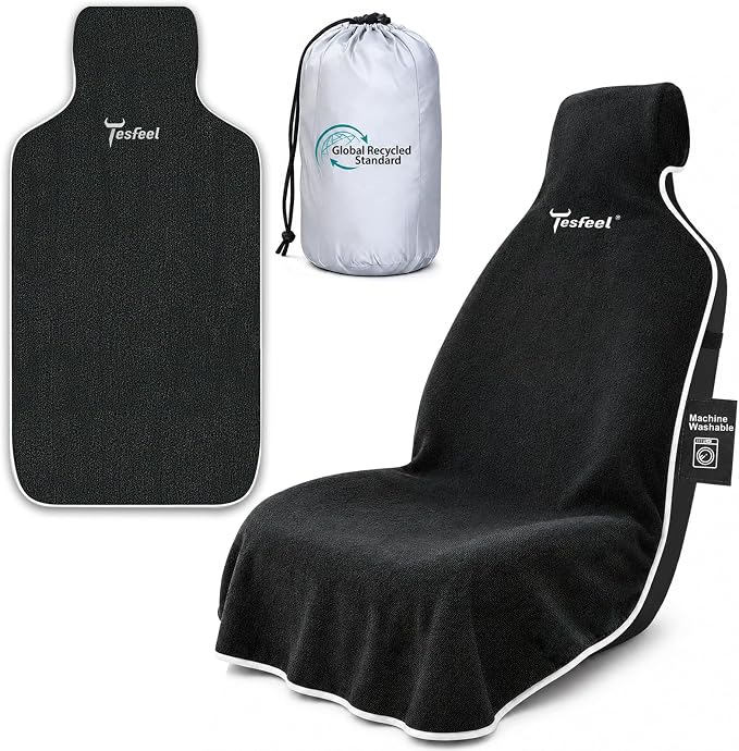 600g Ultra-Thick Car Seat Cover Towel,Heavy-Duty Absorbent Terry Cloth Sweat Protector for Gym,Beach&Athletes,Eco-Friendly Universal Fit for Sedans,SUV & Trucks,Non-Slip Machine Washable-Black