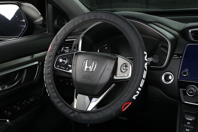 Car Steering Wheel Cover, Leather, Anti-Slip Lining, Universal Fit Nissan, 14.5-15 Inch, Black