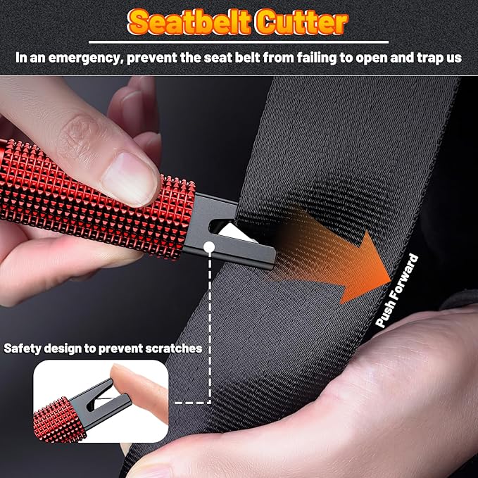 smosun Safety Hammer - Safe Hammer Glass Breaker Under Water, Upgraded Antiskid, Car Hammer Seatbelt Cutter Car Window Breaker Emergency Escape Tool, Safe Hammer Glass Breaker for New Cars (2PCS Red)
