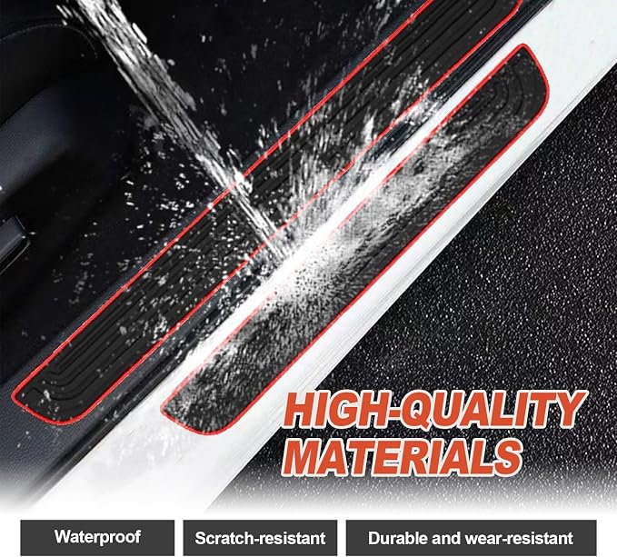 4 Pieces Universal Car Door Sill Protectors Anti Scratch and Waterproof Door Edge Guards for Car Truck SUV PVC Threshold Protector Cover Black with Red Edge