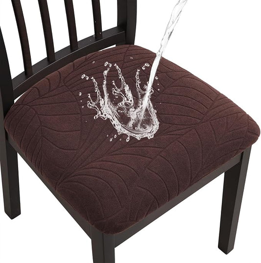 Fuloon Waterproof Chair Seat Covers 6 PCS, Stretch Cushion Covers Washable Dining Room Seat Slipcover Removable Kitchen Chair Protector (6, Coffee Red)