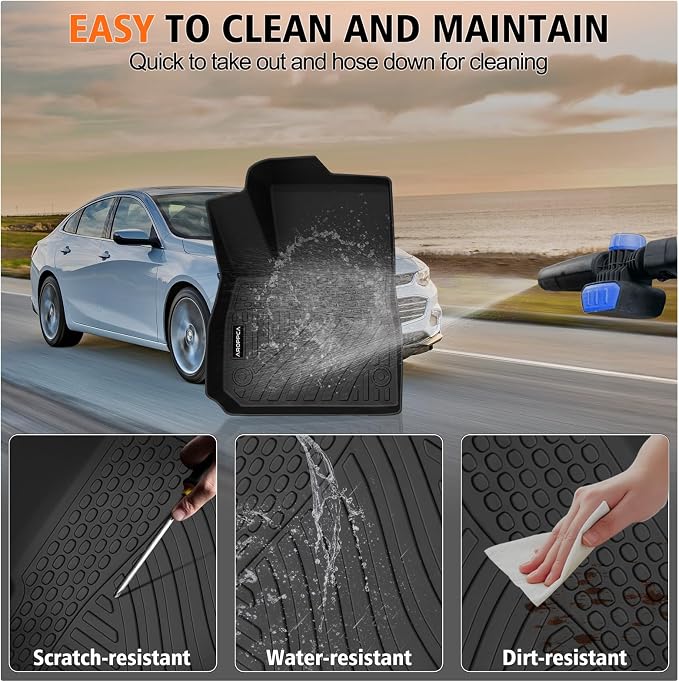 All Weather Floor Mats Cargo Liner for Chevy Malibu 2016-2023 2024 2025, TPE Rubber Floor Liners Anti-Slip Full Set with Door Sill Protectors Automotive Mats for 2025 Chevy Malibu Accessories