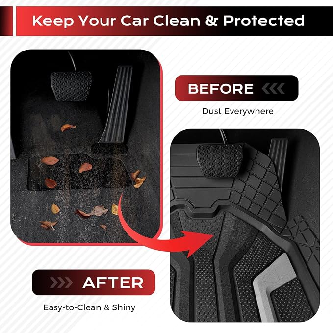 Coverado Car Floor Mats for Trucks, Waterproof All Weather Automotive Floor Mats for Front & Rear, Deep Dish Car Mat with Anti-Slip Backing, Trim to Fit Floor Liners for Cars (3 Pcs, Black&Gray)