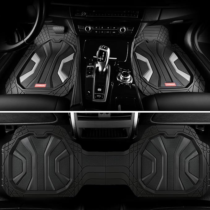 Coverado Car Floor Mats for Trucks, Waterproof All Weather Automotive Floor Mats for Front & Rear, Deep Dish Car Mat with Anti-Slip Backing, Trim to Fit Floor Liners for Cars (3 Pcs, Black&Gray)