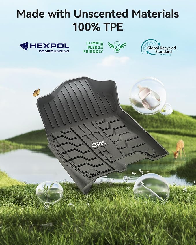 3W Floor Mats for 2019-2025 2026 Ram 2500/3500 Crew Cab with Bucket Seat (Not for PTO KIT Models), All Weather TPE Custom Fit Dodge Ram 2500/3500 Floor Liners 1st & 2nd Row (for Carpet Floor), Black