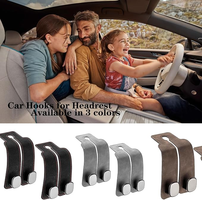 4 Pack Black Leather Car Headrest Hooks Purse Bag Storage Holders for Car Seats