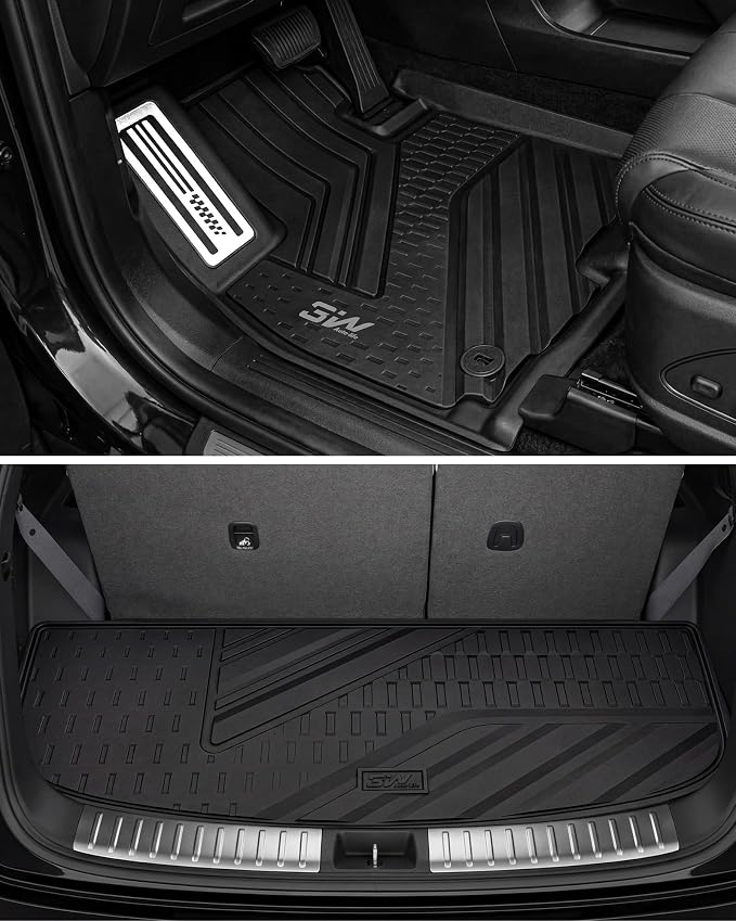 3W Floor Mats with Metal Pedals & Backrest Mats Cover& Cargo Liners for Hyundai Palisade 2026 7&8s(Only Fit Hybrid), TPE All Weather Custom Fit Floor Liner & Tunk Mats 1st &2nd Rows Car Mats