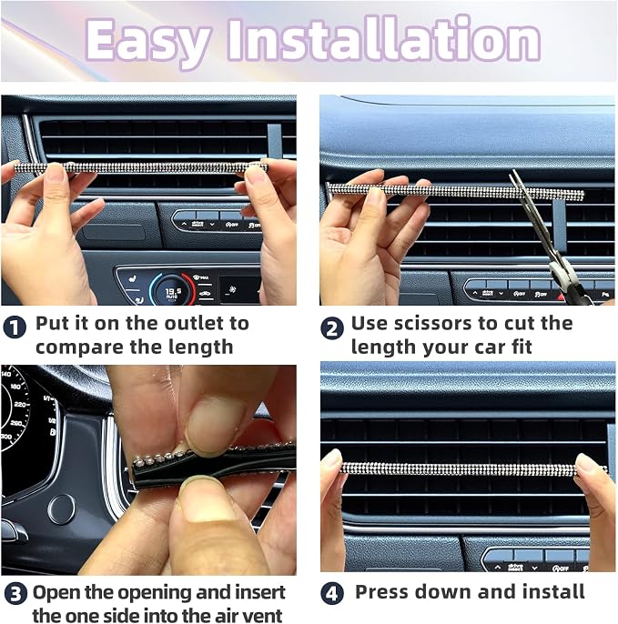 NBTEPEM Bling Car Air Conditioner Decoration Strip for Vent Outlet, 10 PCS Universal Rhinestone Car Vent Outlet Trim Decorations, Bling Interior Accessories for Women and Girls (Multicolor)