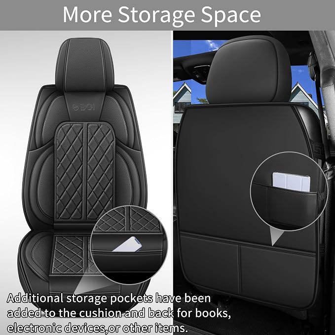 Car Seat Cover Custom Fit for Ford F150 2009-2026 Faux Leather Seat Cover Set Compatible with Regular Cab Super Cab Super Crew Pickup Truck Cushions (Black, Full Set)