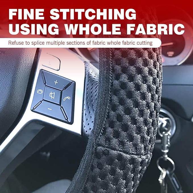 Car Steering Wheel Cover, Ice Silk 3D Massage Mesh Breathable without Inner Ring Steering Wheel Cover, Elastic Easy Grip Anti-Slip Protector for 14.5"-15", Universal for Cars (Black)
