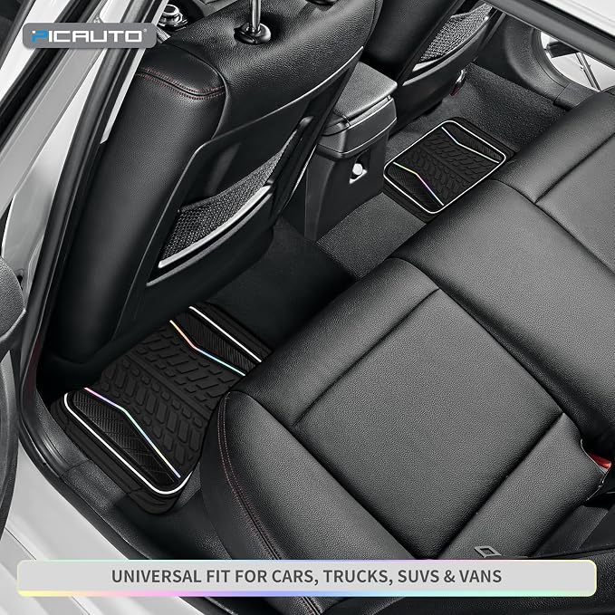 PIC AUTO Car Floor Mats, Black Aluminum-Molded with Full-Circle Iridescent Inlay Strip Car Mats, Universal-Fit Rubber Mats for Cars, Trucks & SUVs, All-Weather, Non-Slip, Easy-to-Clean Interior Mats