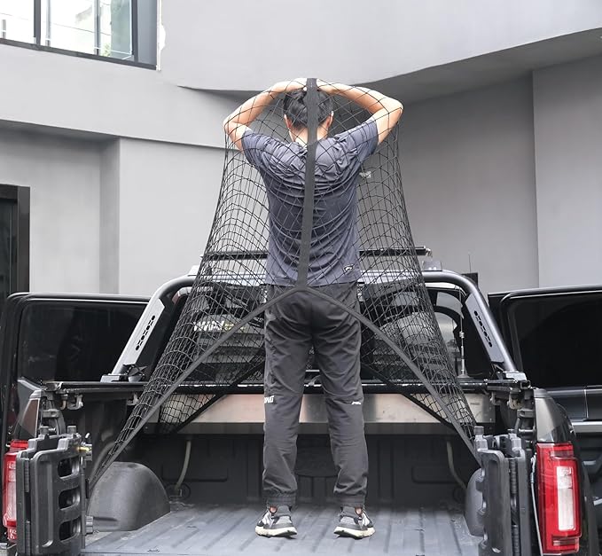 Highly Elastic Cargo Net, Simple Truck Bed Cargo Mesh Organizer, Suitable for 5ft - 6ft Standard Bed Trucks, 4'x4' Stretches to 7'x7' (Single Layer)