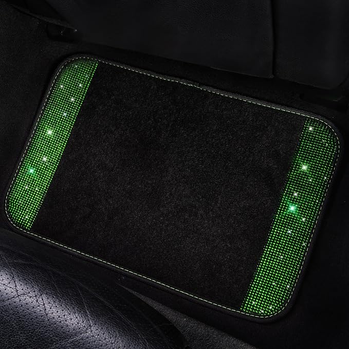 CAR PASS Shining Rhinestones Carpet, Bling Crystal Diamond Sparkly Glitter Car Floor Mats with Anti-Slip PVC Heel Pad Automotive Universal for SUV,Sedan,Car,Van,4pcs for Girl Women Green Diamond