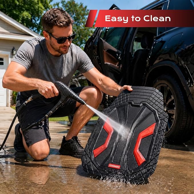Coverado Car Floor Mats for Cars, Deep Dish All Weather Floor Mats, Car Floor Mats All Weather with Anti-Slip Backing, Car Mats Universal Trim to Fit Car Mat for Cars SUV Truck Vans (4 Pcs, Black&Red)