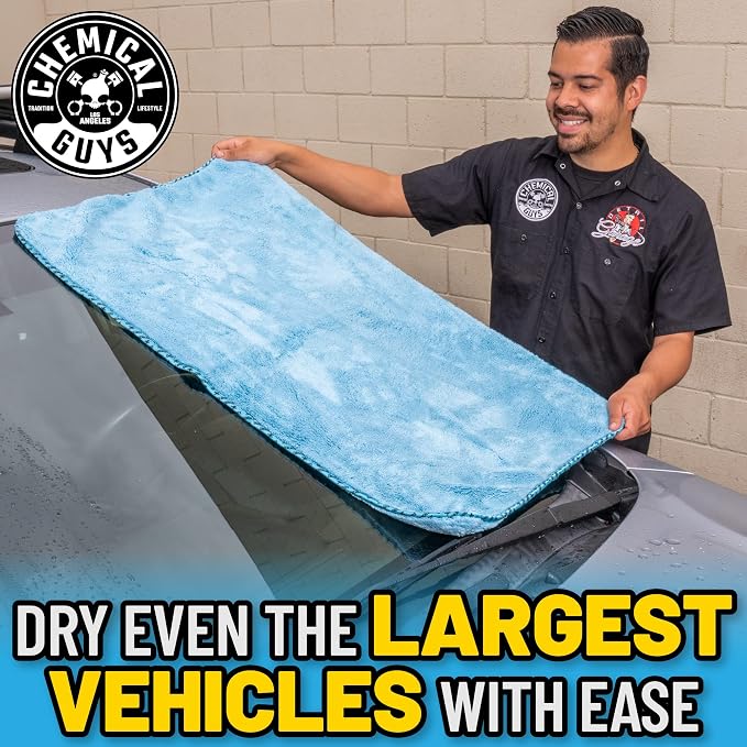 Chemical Guys, Woolly Mammoth Large Microfiber Drying Towel, Blue, 36 x 25 | Ultra-plush oversized towel soaks up water fast to dry the whole vehicle, soft and scratch-free on paint