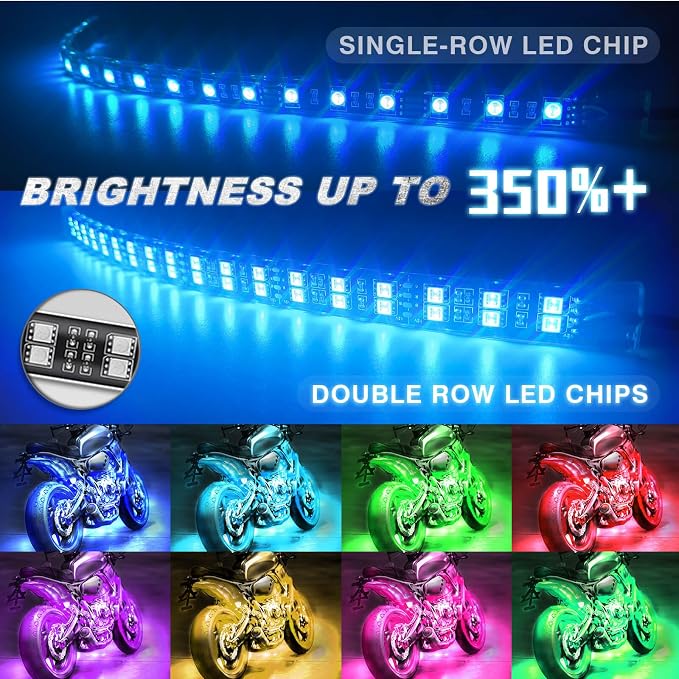 12PCS Double Row Motorcycle RGB LED Light Kits with Brake Turn Signal, Super bright Underglow Light with APP/RF Remote, Neon Accent Waterproof 12V for Sport Bike, Cruiser, Street & Off-Road Motorcycle