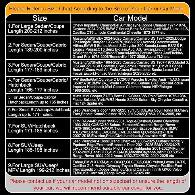 Full Enclosed Car Covers Universal Fit VW Beetle/Golf,Porsche Boxster,350z/370z,Audi TT/A3,BMW Z4,Supra A90/Integra,BRZ,Mini Cooper Clubman Sedan/Coupe/Cabrio/Hatchback Length 165-177 inches
