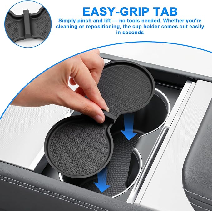 for Refresh Tesla Model Y Juniper Accessories 2025 2026 Tesla Model 3 Highland 2024 2025 2026 Cup Holder Insert Coaster Mat Center Console Liner Pad Solid TPE 1PC (Standard/Premium/Performance)