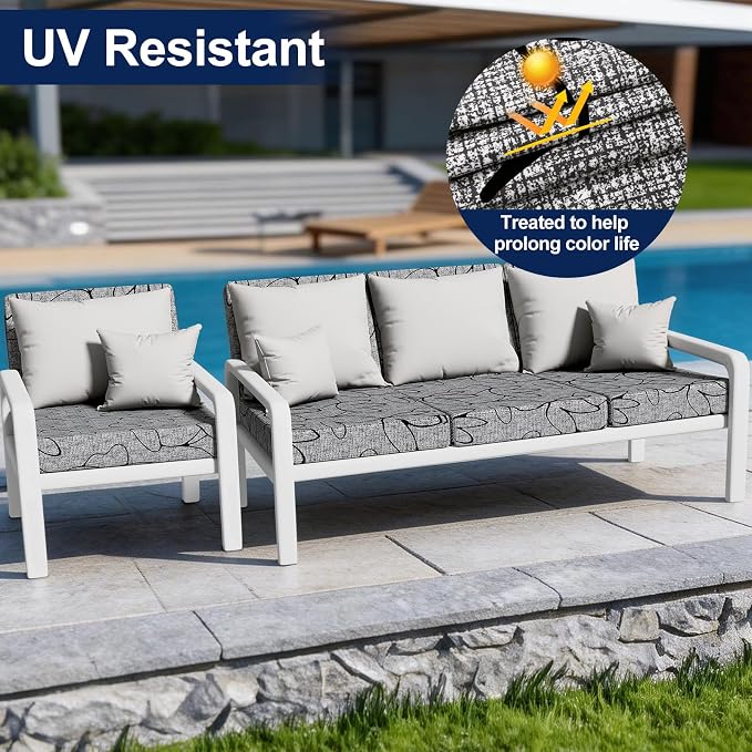 Smiry Waterproof Patio Cushion Covers, Stretch Outdoor Couch Slipcovers Replacement Washable Furniture Protector Sofa Chair Seat Cover for Dogs and Pets (12 Pcs, Grey and Black)