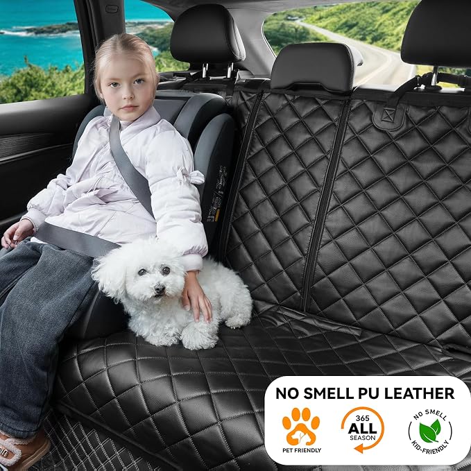 Dog Car Seat Cover for Back Seat,Waterproof Truck Back Seat Cover for Dogs ,Heavy-Duty Scratchproof Pu Leather Bench Seat Covers for Trucks Ford F150/Chevrolet Silverado/Ram1500/GMC Sierra/Toyota