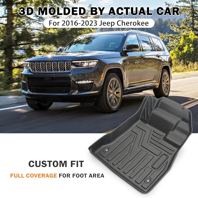 KUST Floor Mats for 2016-2023 Jeep Cherokee Accessories (Not for Grand Cherokee), All Weather Car Mats Front Rear 2 Rows Floor Liners TPE Rubber Raised Edge