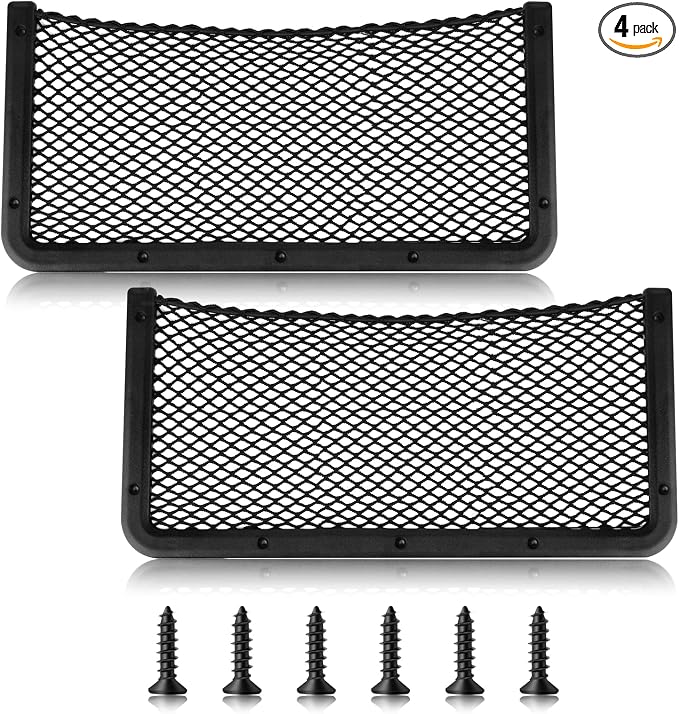 ABS Plastic Frame Automotive Cargo Nets Car Net Pocket Phone Car Mesh Net Holder RV Storage Boat Cargo Pocket Organizer Framed Mesh Net Pocket with Screws for Auto RV Net(4, 16 x 8 Inch)