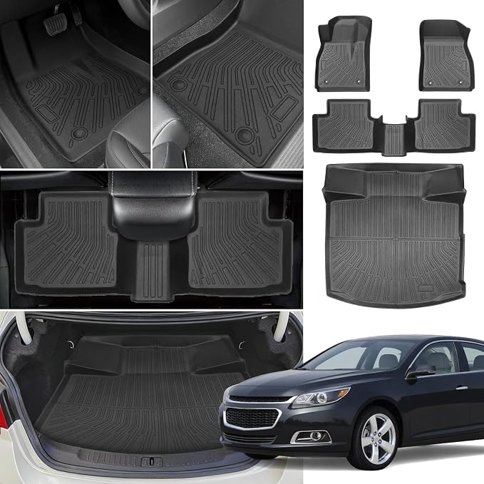 Floor Mats for Chevy Malibu 2013-2015,Also for 2016Chevrolet Malibu Limited | 8th gen Malibu Floor Mats for Malibu LS LT LTZ Eco, 1st & 2nd Row & Cargo Liner, TPE Anti-Slip Waterproof Duty