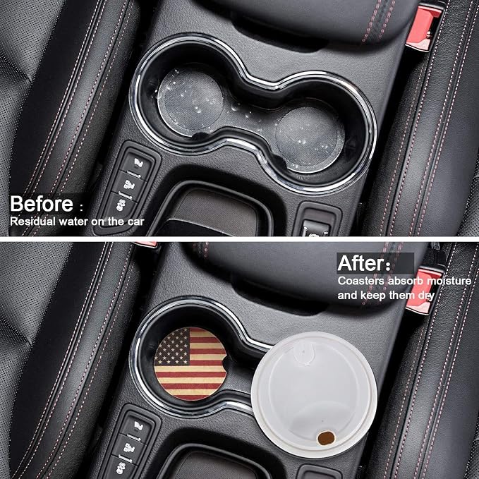 Boao 8 Packs USA Flag Car Cup Coasters Ceramic Car Coasters 2.56 Inch Stone Cupholder Absorbent Coaster Set for Drinks Cup(Red)