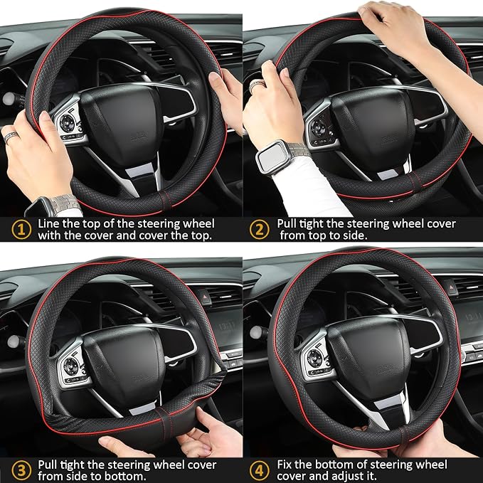 West Llama Customized Auto Car Steering Wheel Cover for Chevy 14.5-15 inches, Steering Wheel Cover for Chevrolet(Black Line-Standard Size)