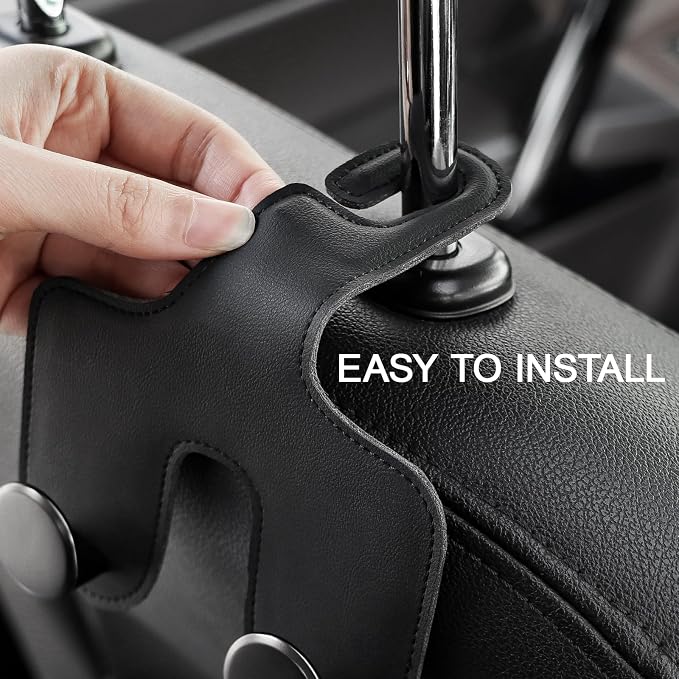 JESTOP Car Headrest Hook, Bags Hanger for Car, Leatehr Car Double Hooks for Purses and Bags, Car Hanger Storage Holder for Handbag Coat Umbrella, Car Inside Accessories