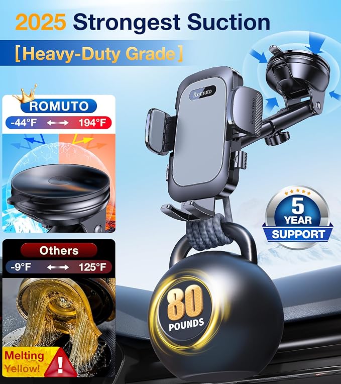 Phone Holders for Your Car Phone Holder Mount【Super Suction】Cell Phone Holder for Car Accessories for Women Men【360° Adjustable】Suction Phone Mount for Car, Shower, Mirror, Window for iPhone Samsung