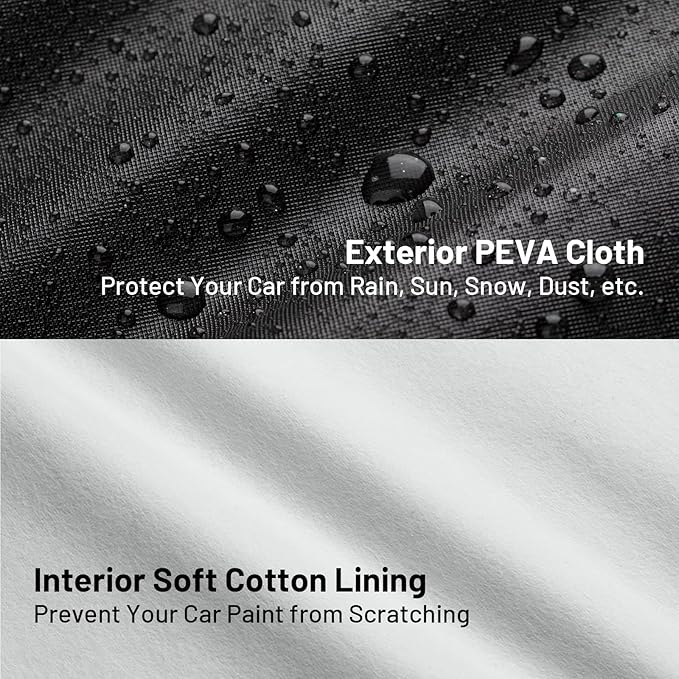 Favoto Car Cover Waterproof All Weather Windproof for Hatchback 157-171’’ | UV Protection, Soft Cotton Lining, Driver Door Zipper, Reflective Strips and Storage Bag Included with Vehicle Fitment Black