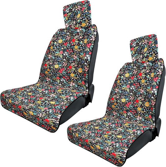 3tyto Universal Car Seat Covers, Waterproof Neoprene Seat Covers - Waterproof & Sweatproof, Machine Washable, Non-Slip Seat Protector for Car, Truck, SUV, Van (Floral, 2 Pack)