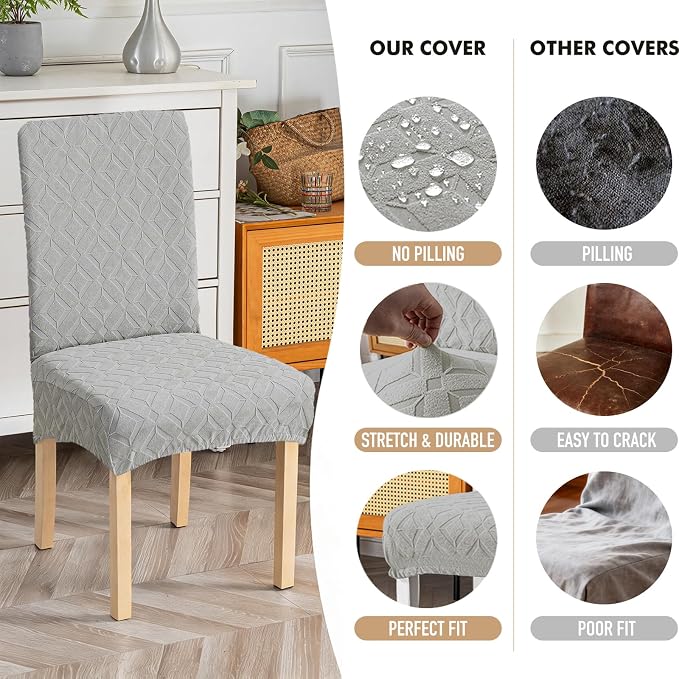 Genina Waterproof Chair Covers for Dining Room Set of 6, Removable Washable Chair Slipcover Protectors, Large Light Gray