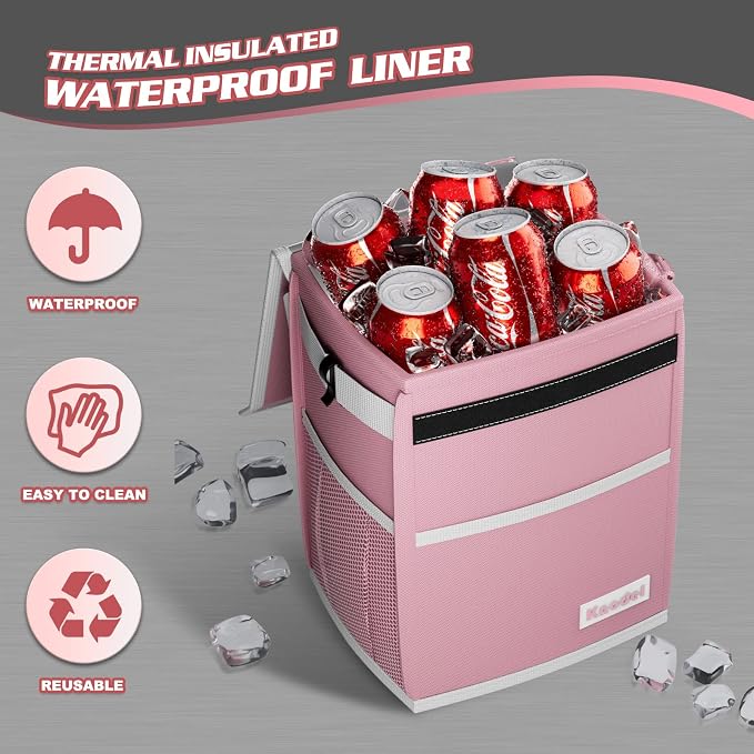 K KNODEL Waterproof Car Trash Can with Lid, Leak-Proof Garbage Bag, Hanging Bin for Women (Pink, Medium)