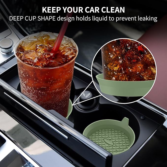 ME.FAN Car Cup Holder Coasters [4 Pack] Silicone Cups Mats, Automotive Universal Non-Slip Recessed Interior Accessories Olive Green