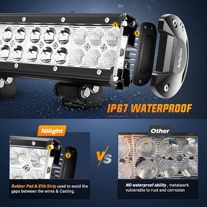 Nilight LED Light Bar 2Pcs 20Inch 126W 8820 LM Off Road Driving Lights Spot Flood Combo Fog LED Work Light 12V 24V for Motorcycles Van Camper Wagon Car Pickup Golf Cart ATV UTV SUV Truck Boat 4x4